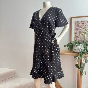 Banana Republic Black Polka Dot Ruffle Hem Wrap Dress NWT Size 8